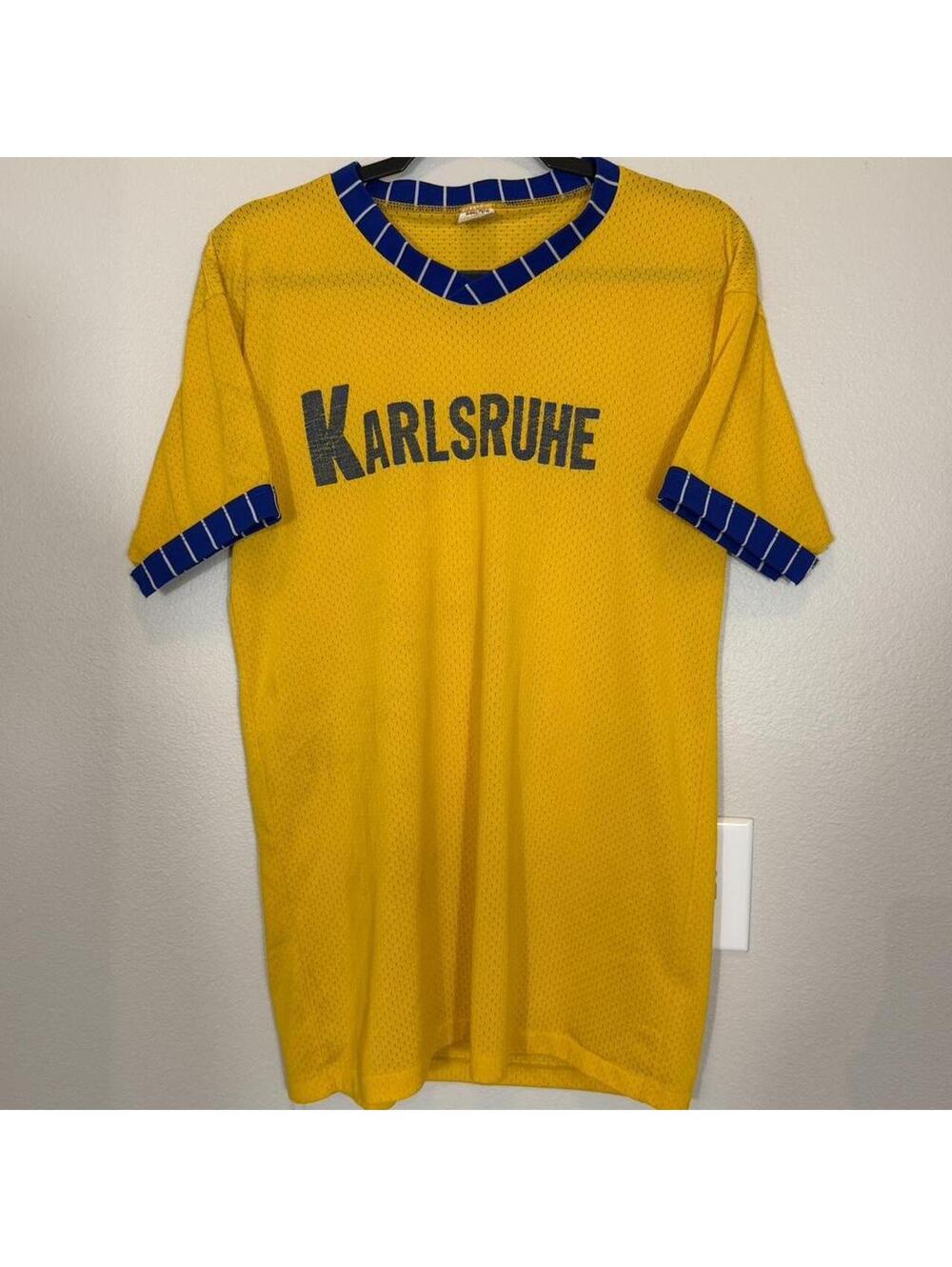 True Vintage 70s Karlsruhe Germany DoDDS Russell Athletic Gold Mesh Jersey Large